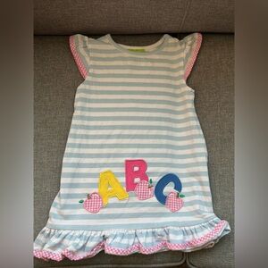 Classic Whimsy Blue and White Striped ABCs Dress-2T